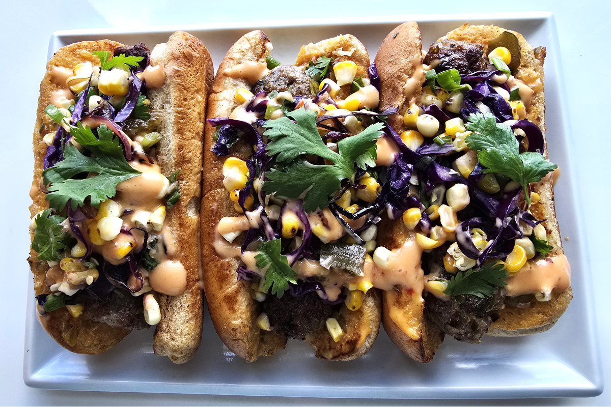 Pickled Pork Sausage Dogs with Sweet-Dilly Corn Salsa