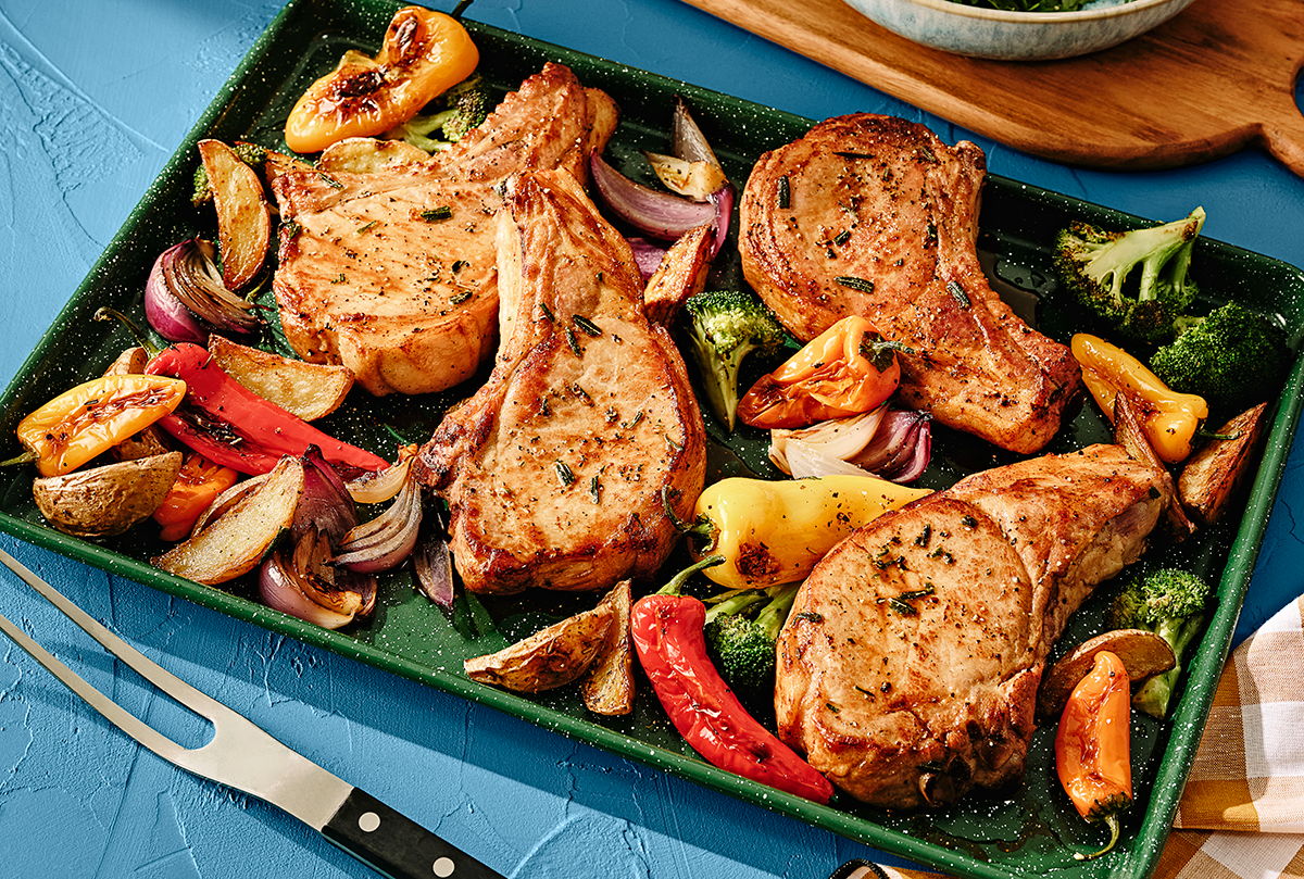 Sheet Pan Pork Chops with Potatoes & Broccoli